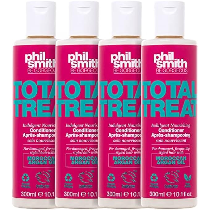 Phil smith BE GORGEOUS | TOTAL TREAT INDULGENT NOURISHING CONDITIONER | FOR DAMAGED HAIR | MOROCCAN ARGAN OIL | HELPS RESTORE DAMAGED, DRY AND COLOURED HAIR | VEGAN FRIENDLY | 300 ML | PACK OF 4 - Image 1